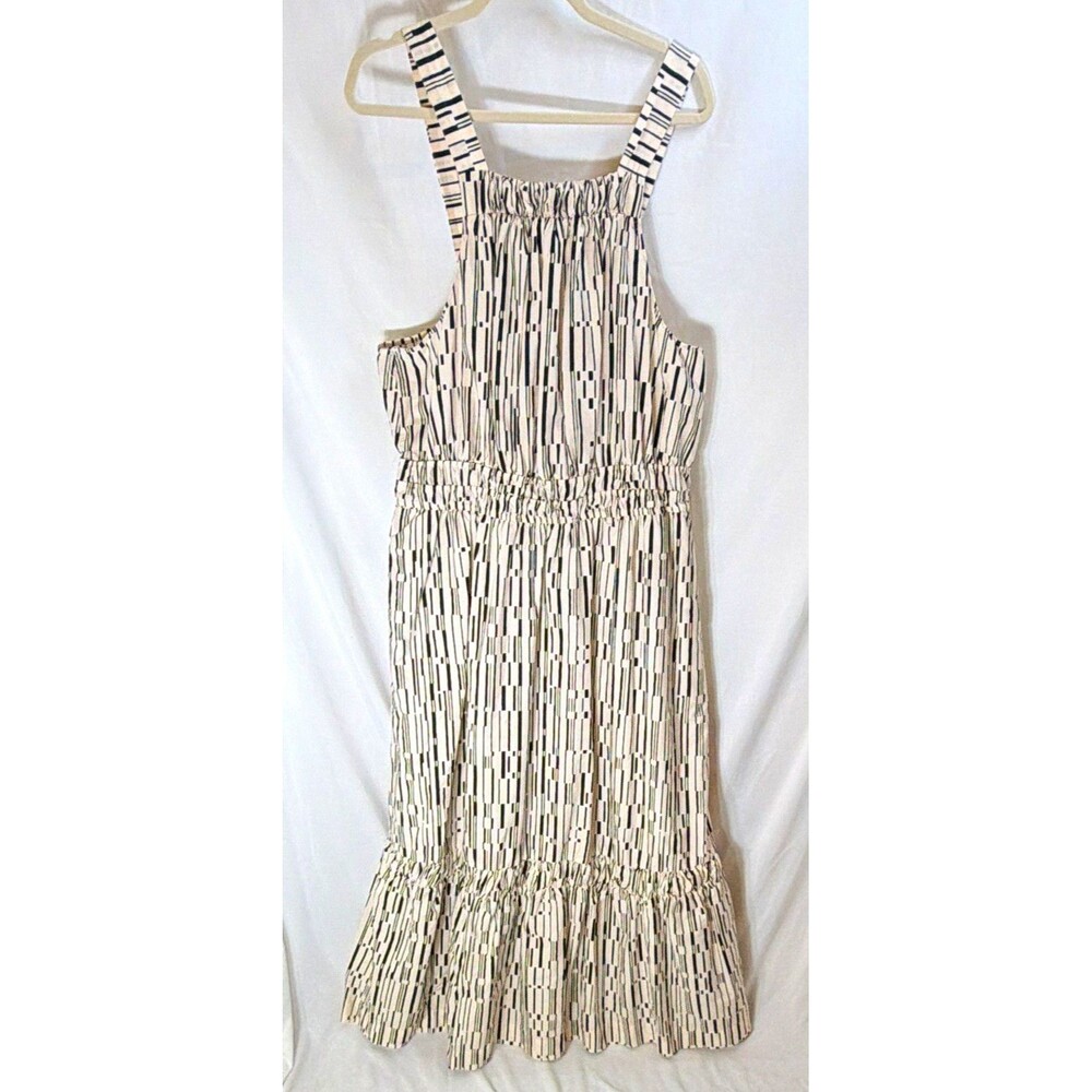 Anthropologie Ivory/Black Geometric Square Neck Strappy Smocked Midi Dress 2X